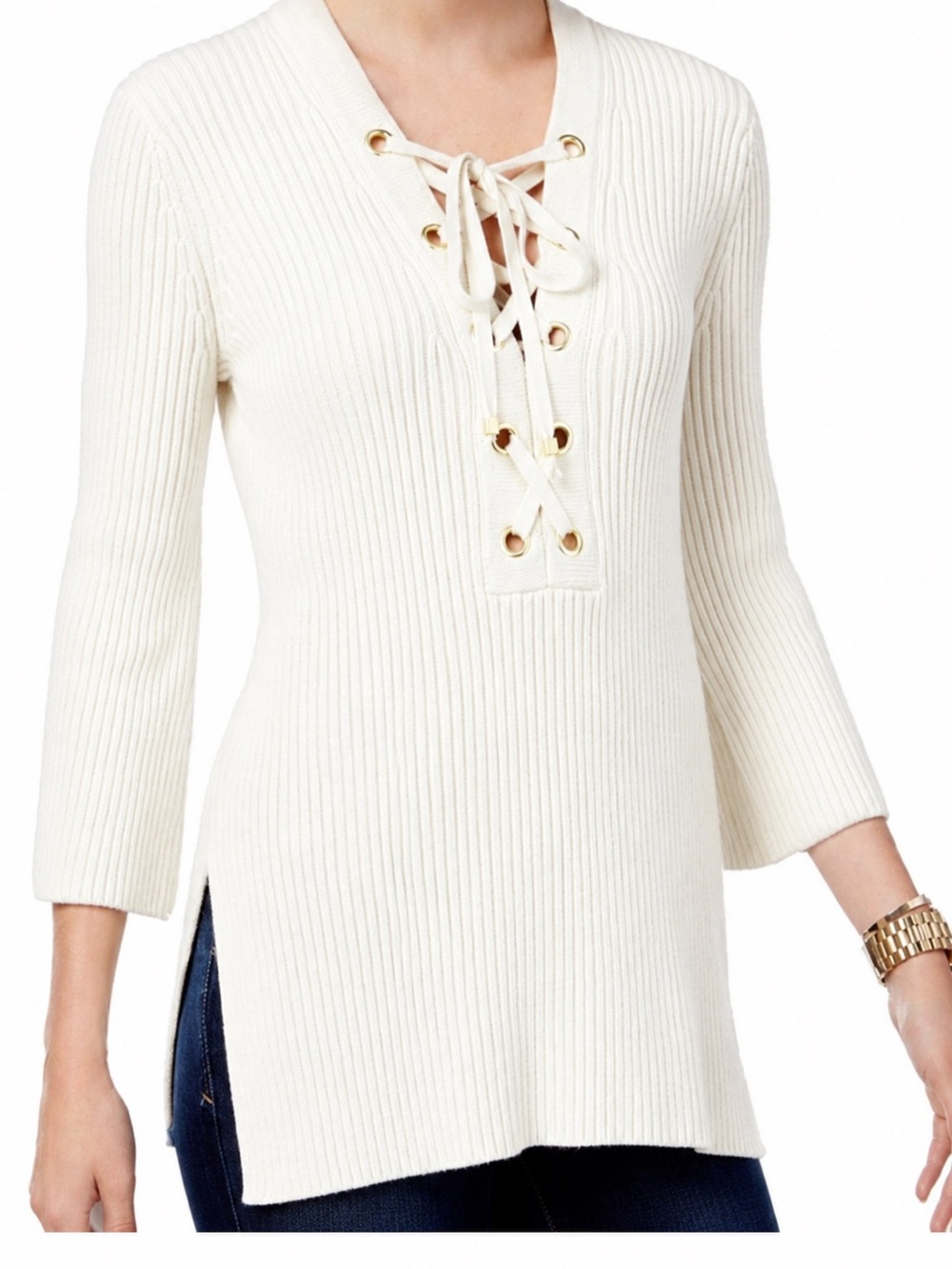 Michael Kors White Lace-Up Sweater